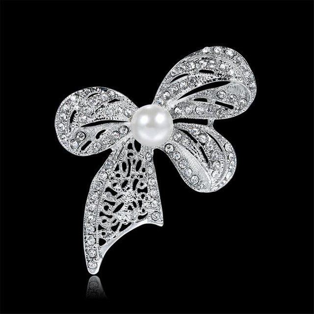 YIRAN Jewelry Brosche, Schleife, Strass, Weiße Perle, Damen - Bild 1