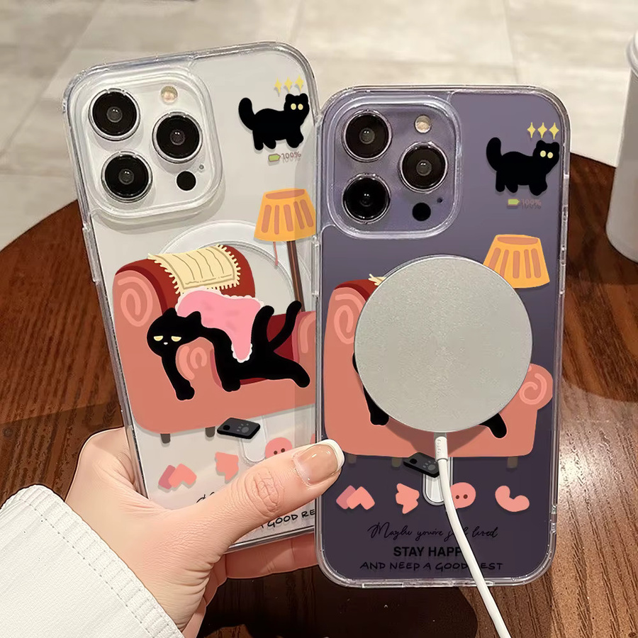 Transparente Magnetische Silikon Schutzhülle mit Katzen-Design für Apple iPhone 16 Pro Max, 15, 14, 13, 12 und 11 - Bild 2