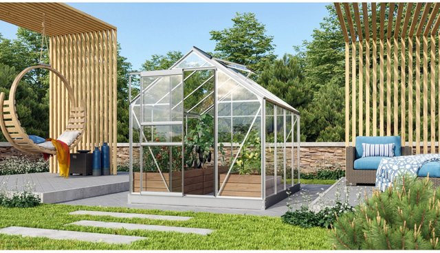 Vitavia Gewächshaus Venus 5000 ESG mit Aluminiumrahmen und Schiebetür in Silber und Transparent - Bild 1