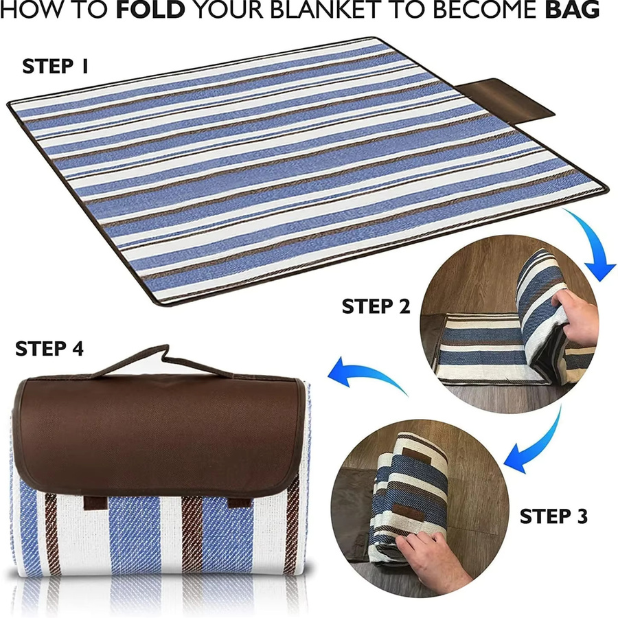 ZHUOHUA Wasserdichte faltbare Outdoor-Picknickdecke in Blue White Grid, extra groß mit praktischer Tragetasche für Camping und Strand - Bild 3