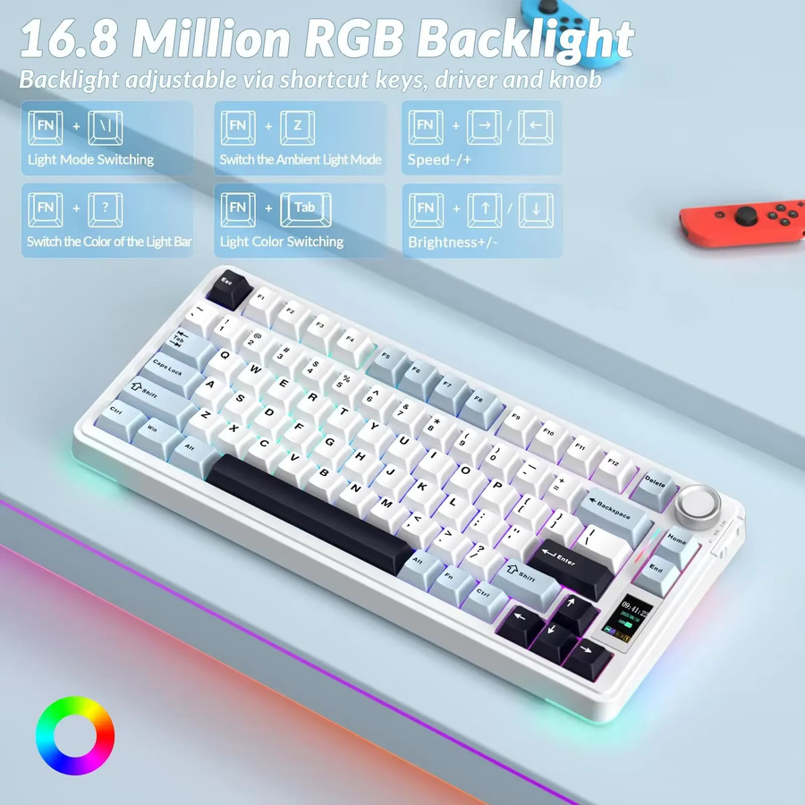 AULA S75 Pro Gaming Mechanische Tastatur in Pink mit RGB-Hintergrundbeleuchtung, 75 % Layout, Hot-Swap, LED-Display und 4000 mAh Akku - Bild 3