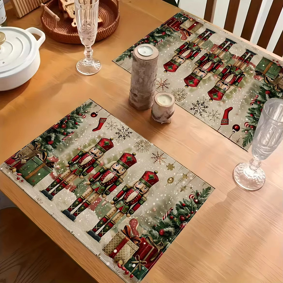 VIKAMA 4-teiliges Weihnachts-Tischset mit Nussknacker-Motiv in Rot, Grün und Gold - Bild 3