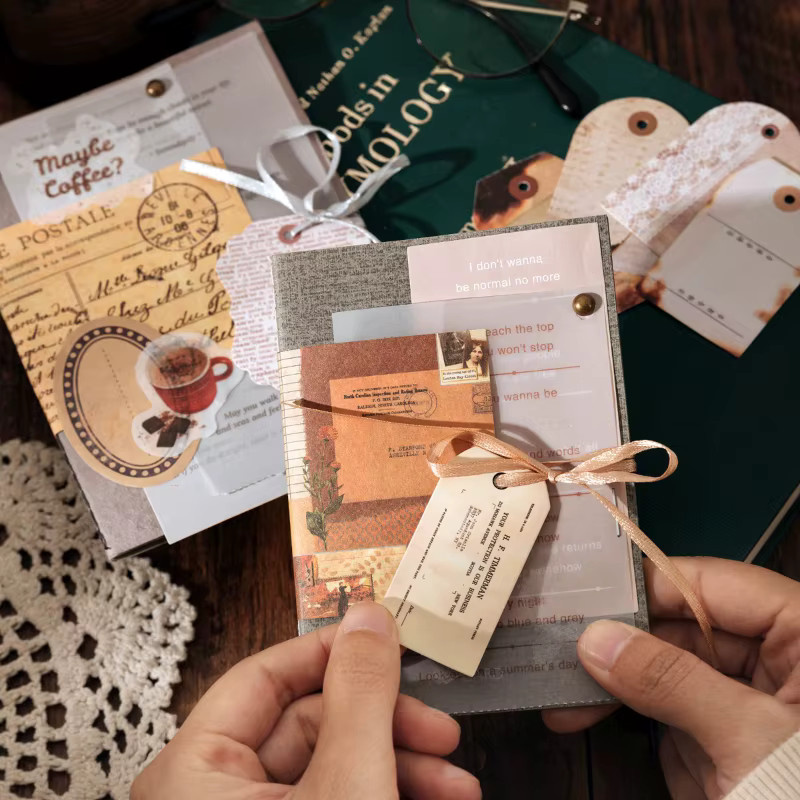 Vintage Scrapbooking-Material-Set in Braun mit Kaffeefleck-Optik und verbrannten Rändern für DIY-Dekorationen und Papieranhänger - Bild 4