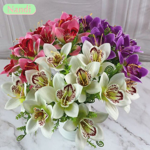 10 Stück künstliche Orchideen von NANDI in Pink und Multicolour zur Tischdekoration für Hochzeit und Heimdekoration - Bild 1