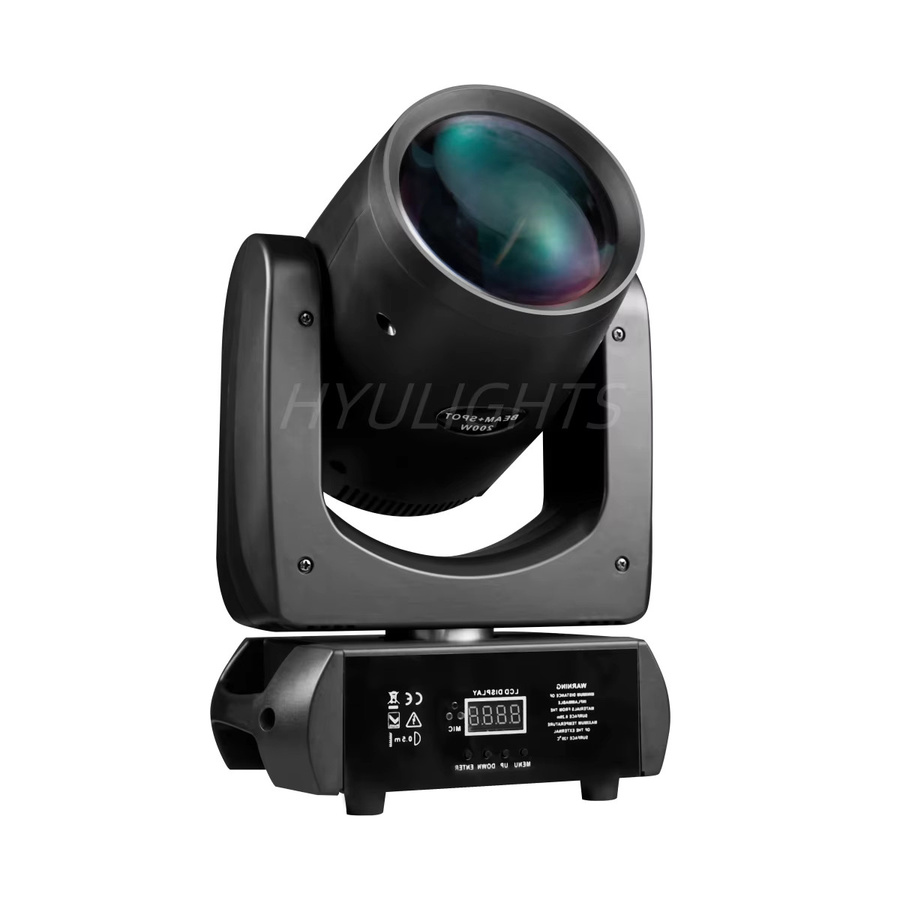HYULIGHTS Mini BEAM SPOT LED Moving Head 200W mit 24 rotierenden Prismen, 14 Gobos und 11 Farbrädern, Schwarz - Bild 2