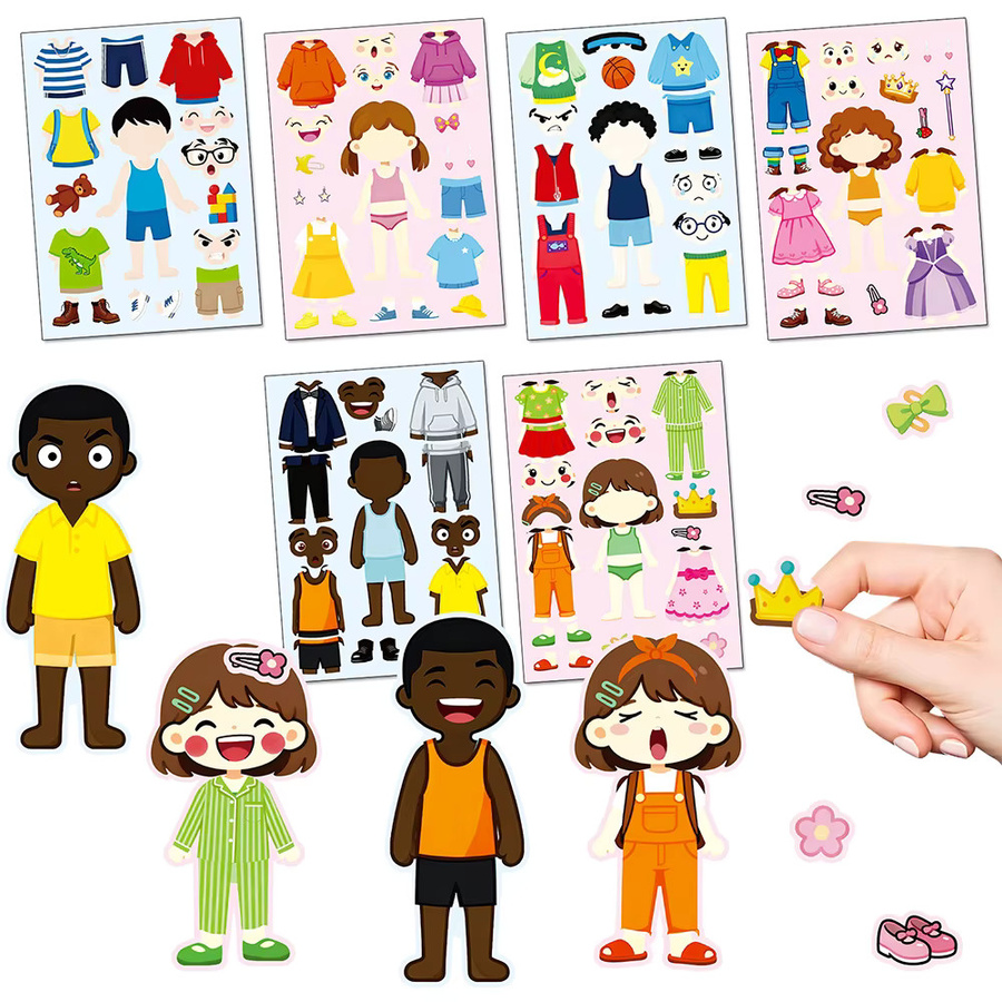 Rspctou Charakter-Anziehpuppen Gesichts-Puzzle-Aufkleber, 6/12 Blatt, Bunt / Mehrfarbig - Bild 3