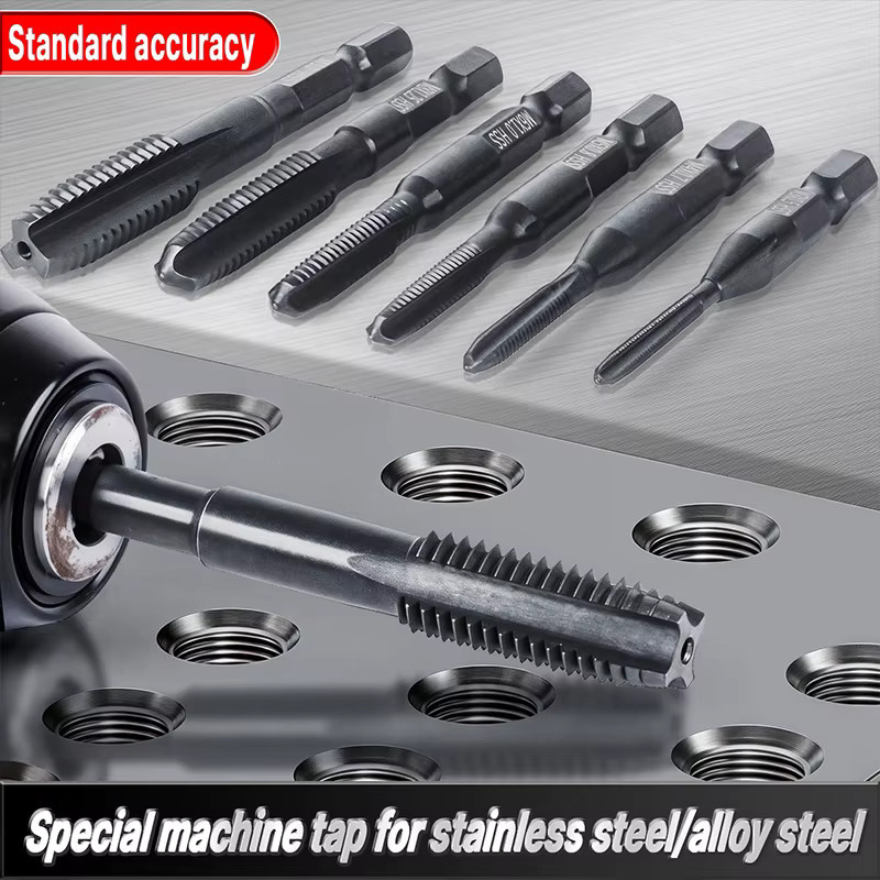 3er Set Gewindebohrer mit Sechskantschaft und gerader Nut aus HSS-Cobalt, Titannitrid beschichtet, für Metallgewinde, M3 bis M10 - Bild 2