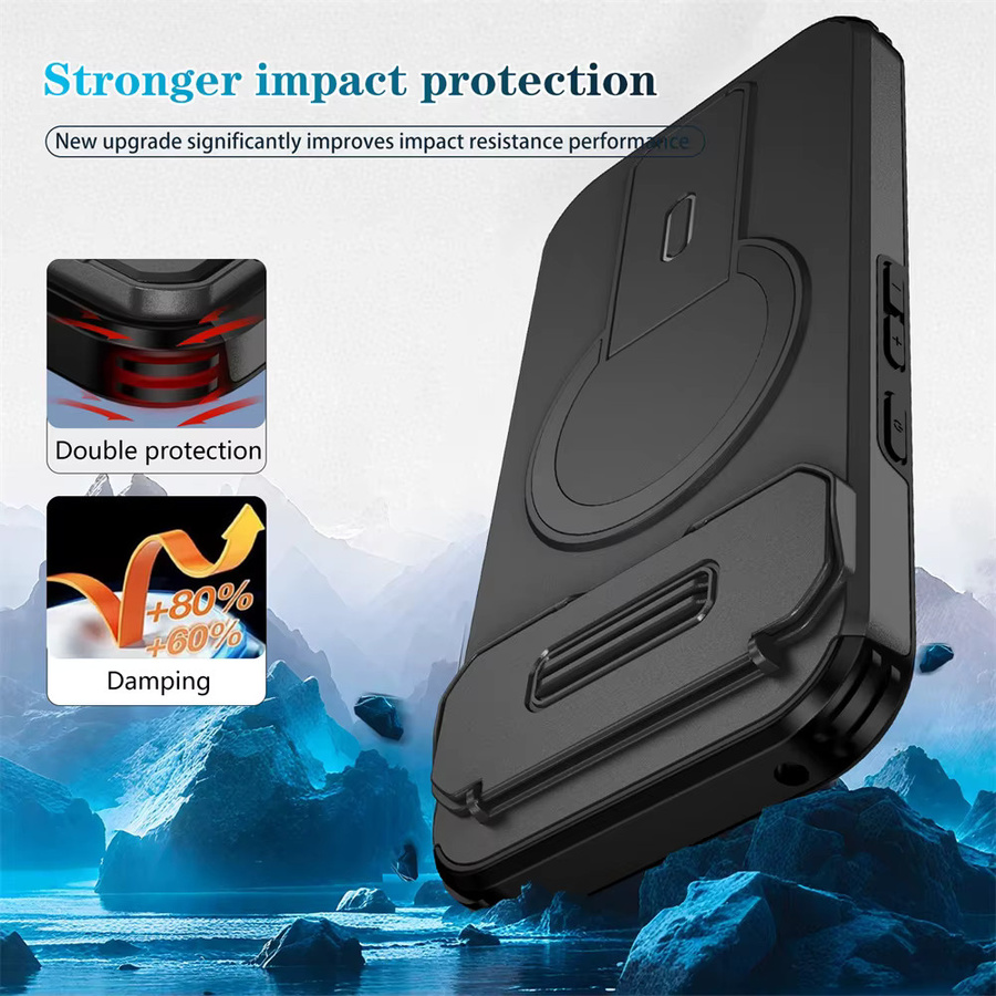 Magnetische MagSafe-Schutzhülle für Google Pixel 10 9 8 Pro XL 8A 9A 10A mit Schiebe-Kameraschutz und klappbarem Ständer in Schwarz und Lila - Bild 3