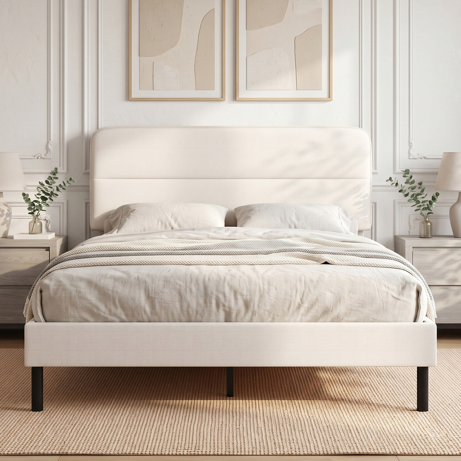 HOMCOM Polsterbett in Leinenoptik mit verstellbarem Kopfteil und 12 Sperrholzlatten, Doppelbett Beige, B/T/H: 140 x 200 cm - Bild 2
