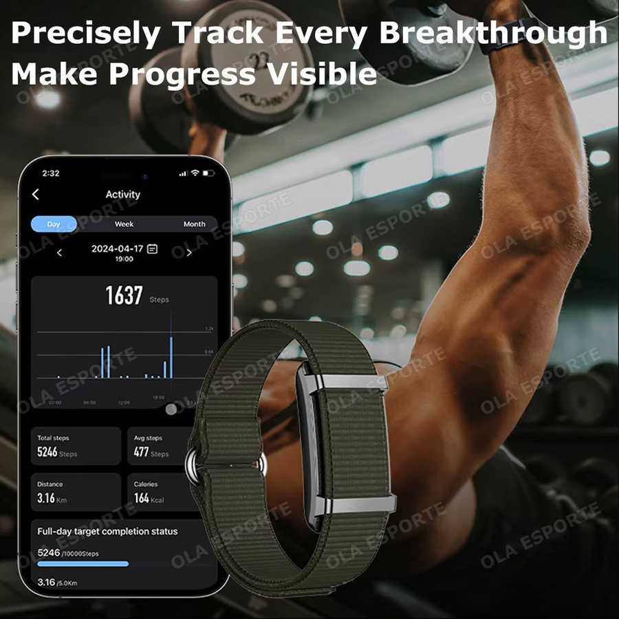 Ola Esporte Smart-Armband mit Herzfrequenz-, Blutdruck- und Blutsauerstoffüberwachung als Sport-Fitness-Tracker in Schwarz und Gold - Bild 3