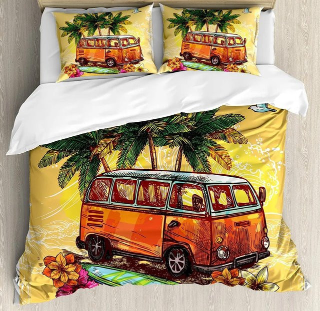 Lodestar Bettwäscheset Urlaubsbus mit Landschaftsdruck für Kinder, Mikrofaser, Mehrfarbig, B/H: 135 x 200 cm - Bild 1