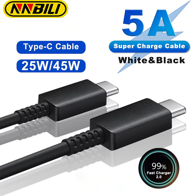 NNBILI PD 45W Dual USB-C Ladekabel und Datenkabel in Schwarz für Samsung S23 S24 S25 S26 Plus Note 10 20 Ultra A54 A55 - Bild 1