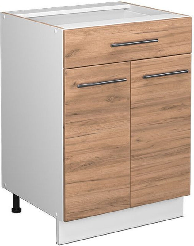Vicco Küchenunterschrank Fame-line in Eiche Natur und Weiß mit Schublade und Drehtüren, Breite: 60 cm, Höhe: 82 cm, Tiefe: 51,6 cm - Bild 1
