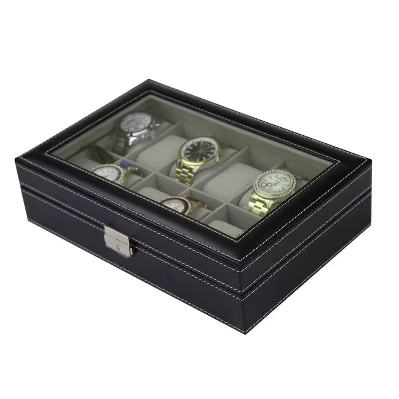 DOKW Uhrenbox aus PU Leder mit Glasdeckel für Männer als Schmuck-Organizer und Vitrine - Bild 2