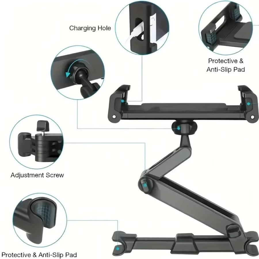 DUTRIEUX Auto-Tablet-Halterung für Kopfstützen in Schwarz, kompatibel mit Handys und Tablets von 4,7 bis 12,9 Zoll wie iPad Air und Mini - Bild 4