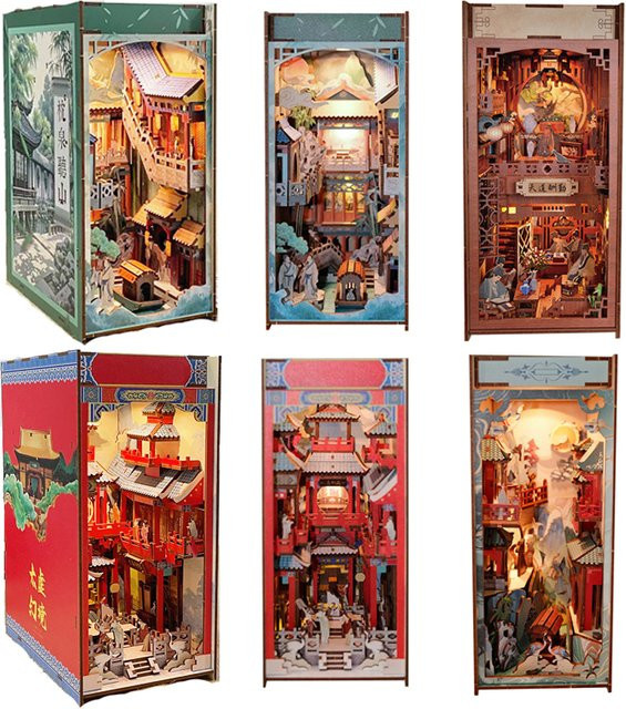 ELEVEN-CUTE DIY Holz Buch Nook Regal Einsatz Kit Konfuzius Schule Miniatur Modell Kit - Bild 1