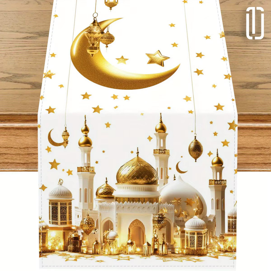 VIKAMA Tischläufer mit Mond- und Laternen-Design für Eid Al-Adha und Eid Al-Fitr Dekorationen, B/H: 90 x 33 cm - Bild 3