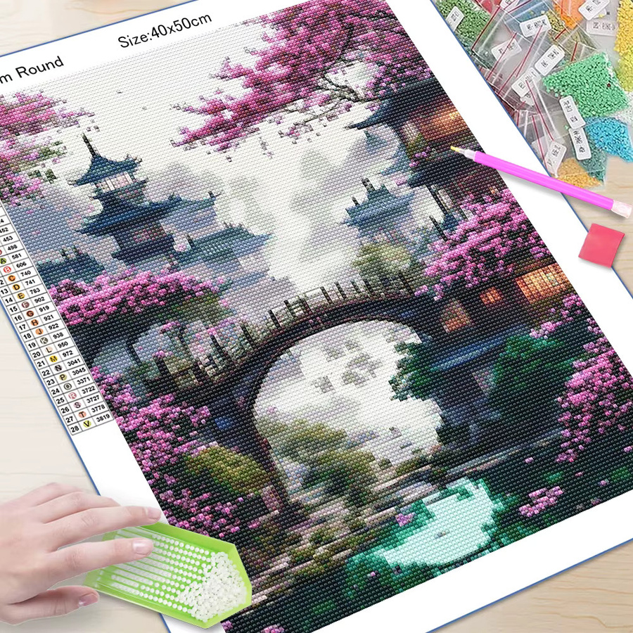 QIZITENG DIY Architektur Landschaft Muster Diamant Malerei Set, Bunt / Mehrfarbig - Bild 3
