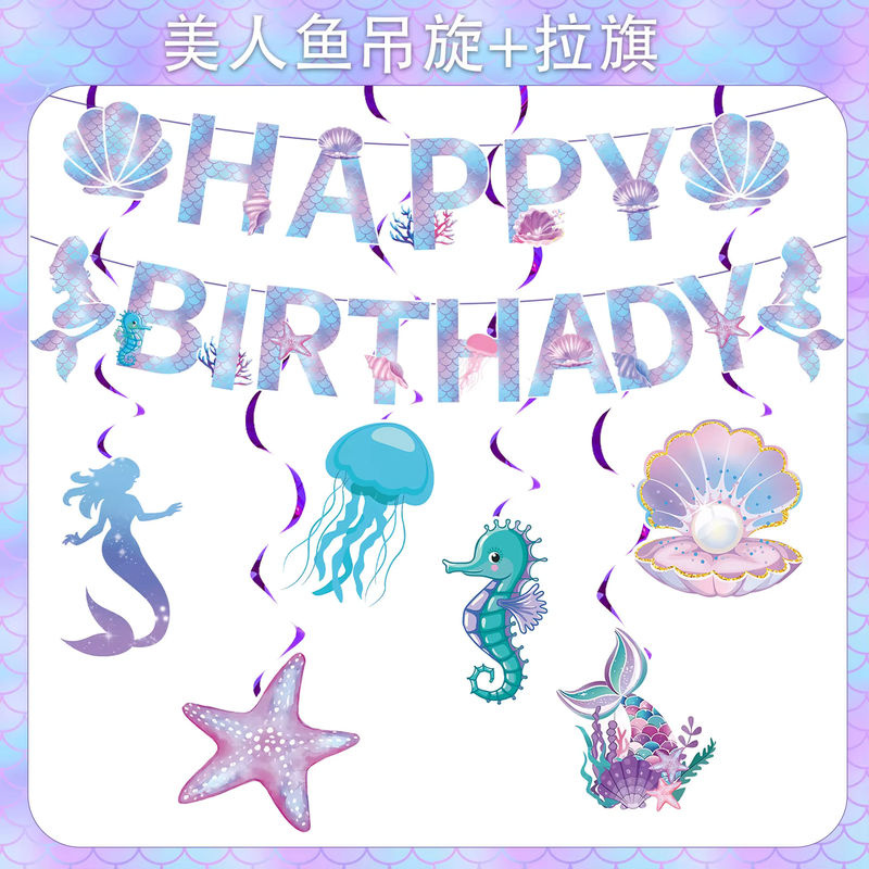 Mehrfarbiges Meerjungfrau Geburtstag Party Banner mit Fischschwanz als hängende Papier-Dekoration im maritimen Design - Bild 2