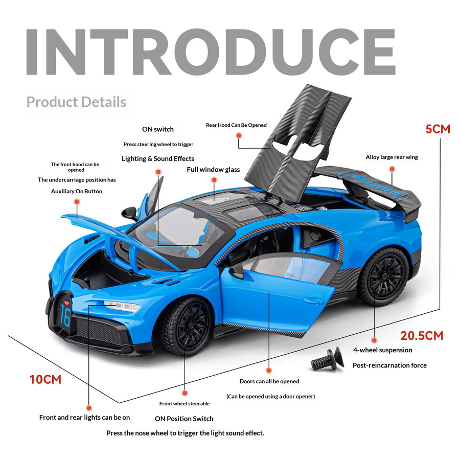 Maisto Bugatti Chiron, Automodell, 1:24 Maßstab, Metall - Bild 2