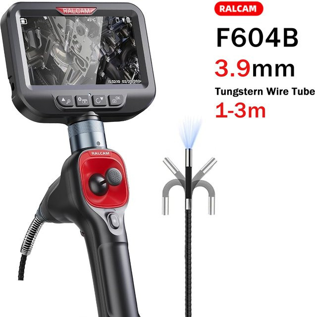 RALCAM Industrie-Endoskop mit 4,3-Zoll-HD-Bildschirm und 4-Wege-Lenkung, 3,9 mm Kamera für die Inspektion von Autoteilen und Kanälen, Schwarz - Bild 1