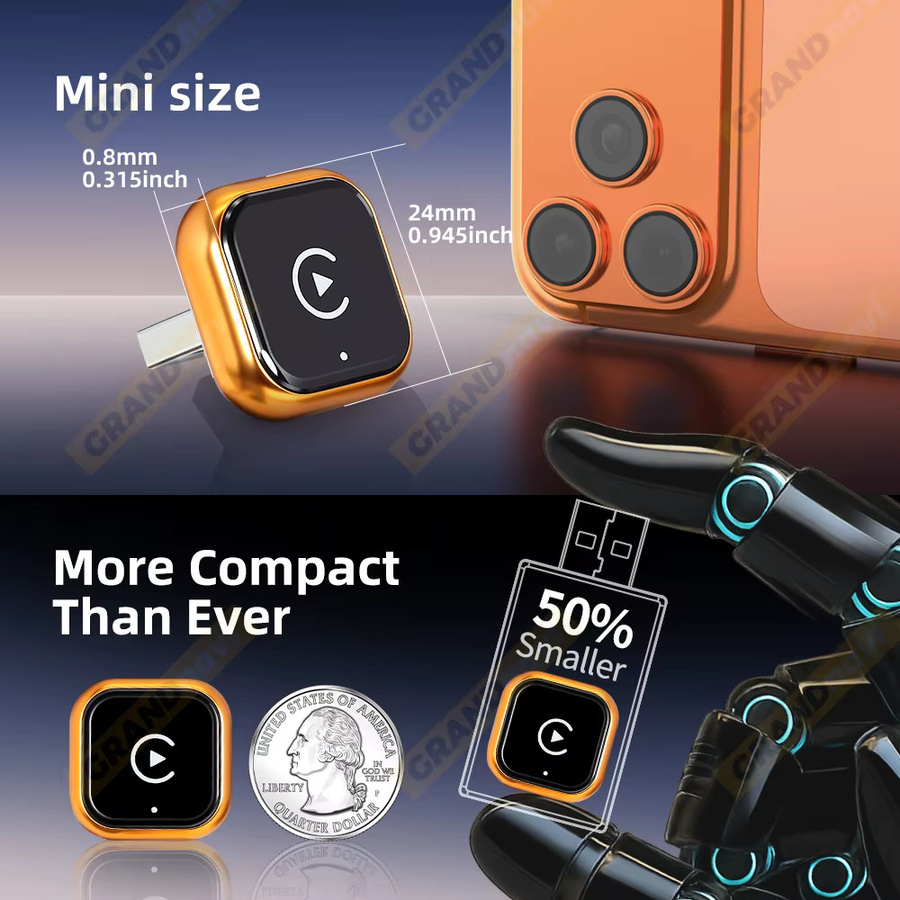 Grandnavi 2in1 Wireless Carplay und Android Auto Adapter in Orange und Schwarz für iPhone und Android Smartphones - Bild 5