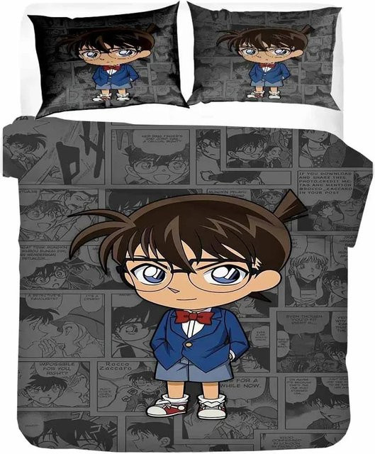 Binchi Outdoor Product Anime Detektiv Conan Bettwäscheset mit 3D-Druck, bestehend aus Bettbezug und Kissenbezügen, Mehrfarbig, Breite: 70 cm, Länge: 133 cm - Bild 1