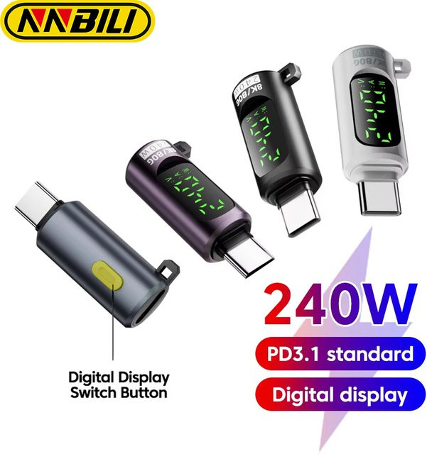 NNBILI PD240W USB C OTG Adapter mit Digitalanzeige und Schnellladung, Dual Typ C Anschluss, 80 Gbit/s, Farbe: Purple - Bild 1