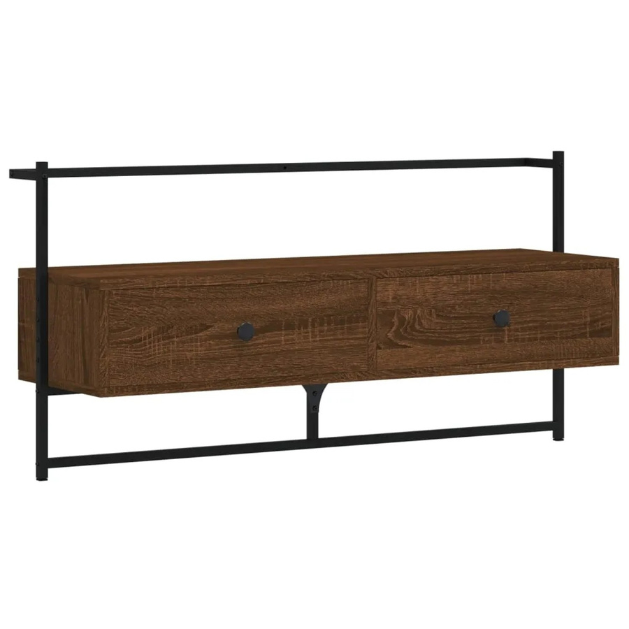 vidaXL TV-Wandschrank in Braun Eiche aus Holzwerkstoff und Metall, B/T/H: 100,5 x 30,0 x 51,0 cm - Bild 2