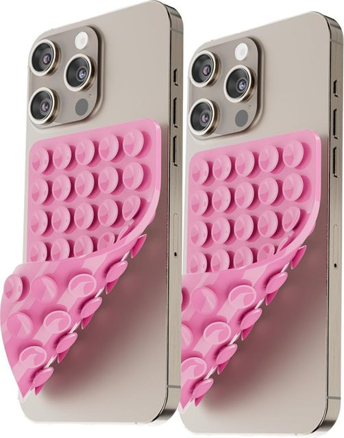 2er-Set OLPAY Silikon-Telefonhalter mit doppelseitigen Saugnäpfen für iPhone und Samsung, Universal Selfie Grip Mount in Grau und Pink - Bild 1