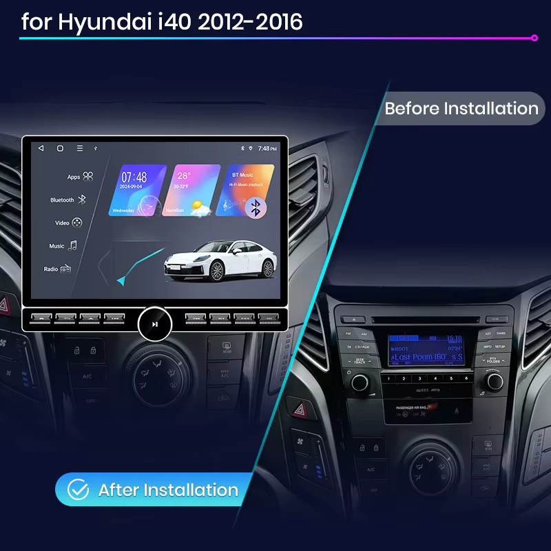 Junsun QLED Wireless CarPlay Android Auto Autoradio für Hyundai i40 2012-2016 mit 13,1 Zoll Display, Bluetooth, GPS und DSP in Schwarz - Bild 2