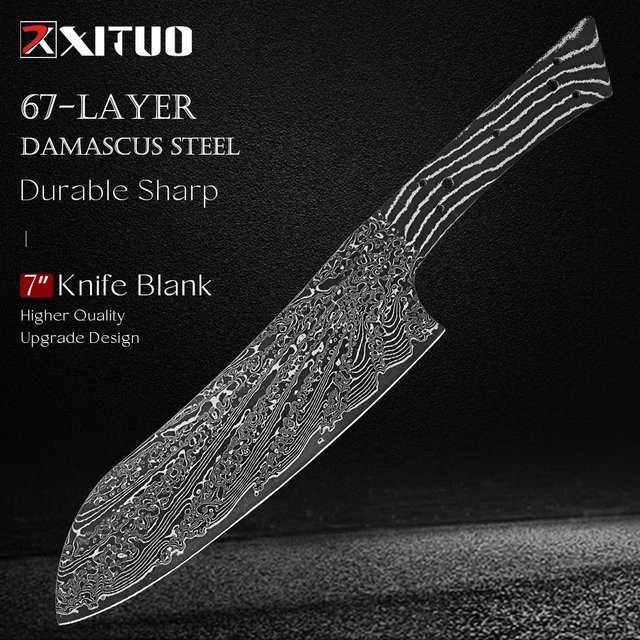 Xituo Santoku-Messer aus Damaststahl mit schwarzer Klinge, Full Tang, 20,3 cm - Bild 1