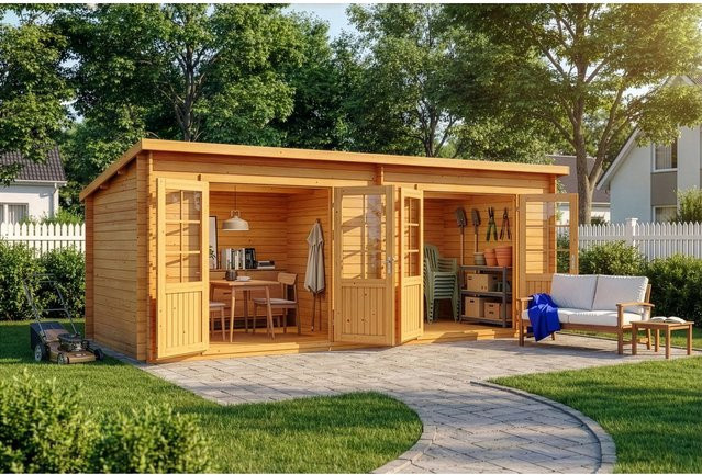 Alpholz Gartenhaus Maria Twin Pultdach aus Pinie in Braun, B/T: 601 x 275 cm, 40 mm Wandstärke - Bild 1