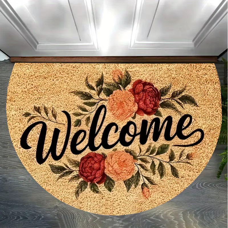 VIKAMA Willkommen Blumen-Fußmatte, halbrunde Eingangsmatte mit floralem Design, maschinenwaschbar, Multicolour, B/T: 60 x 40 cm - Bild 3