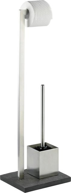 Wenko Stand WC-Garnitur Slate Rock in Edelstahl Silver mit WC-Bürstenhalter und Toilettenpapierrollenhalter - Bild 1