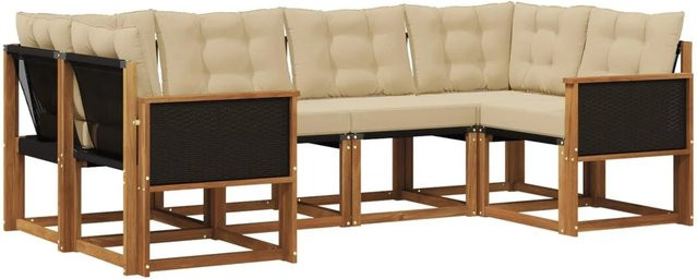 vidaXL Outdoor-Sofagarnitur L-Form aus Akazienholz mit Textilene und Kissen in Natur-Beige - Bild 1