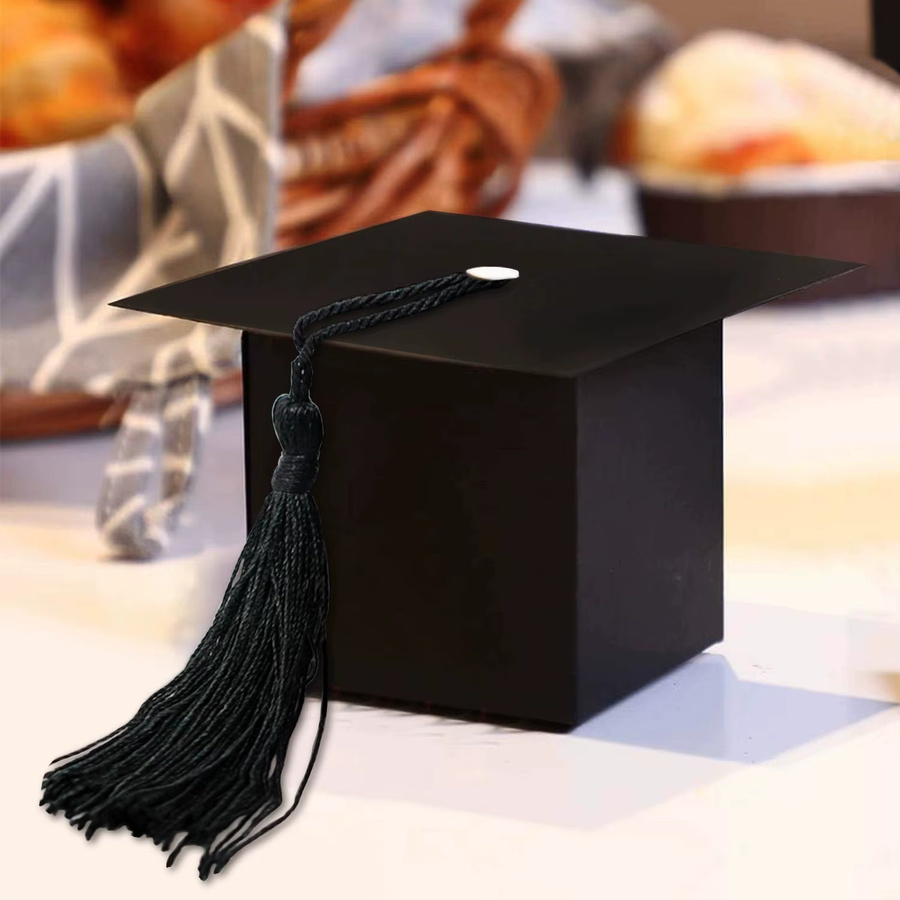 30 Stück elegante Bonbonschachteln mit Deckel und Quaste in Schwarz aus Papier für Abschlussfeiern, Hochzeiten und Geburtstage - Bild 2