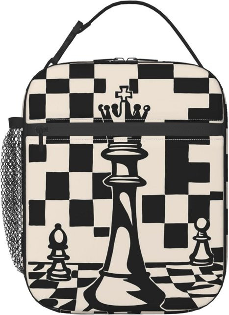 Fancy Style Studio Lunchtasche für Damen mit Schachfiguren-Motiv, thermisch isoliert und auslaufsicher, Schwarz, One Size - Bild 1