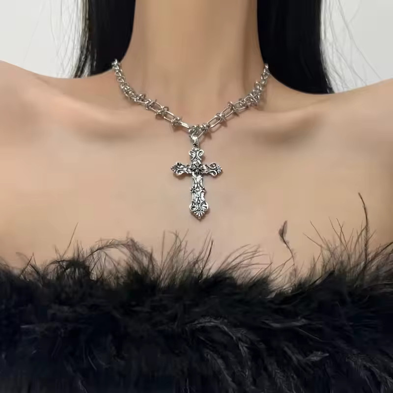 GANEMLY Halskette mit Kreuz Anhänger, Edelstahl, Silber, Unisex, Punk - Bild 2