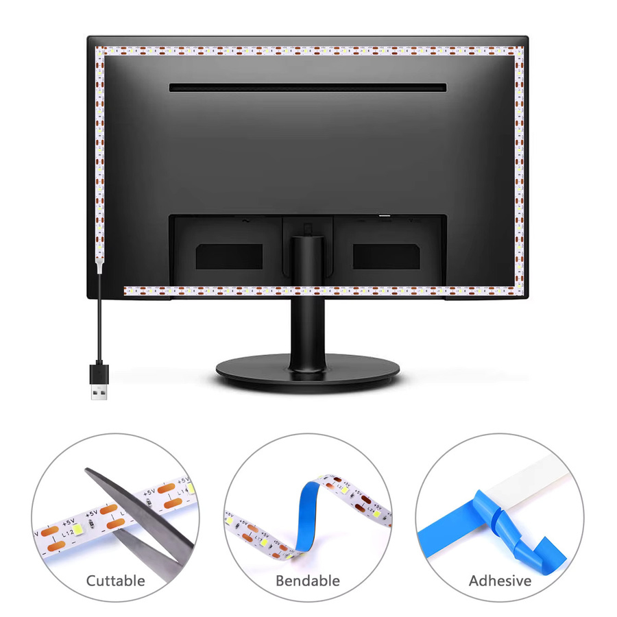 MALITAI USB LED Streifen mit 2835 SMD Dioden in Weiß zur Hintergrundbeleuchtung für TV oder Spiegel - Bild 3