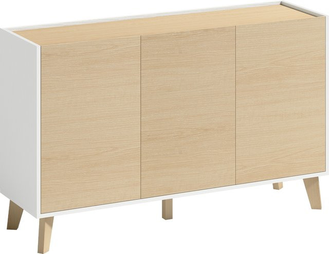 HOMCOM Buffet-Schrank im nordischen Design mit 3 Türen und Soft-Close, TV-Möbel für 50 Zoll in Holzoptik und Weiß, B/T/H: 120 x 35 x 73,5 cm - Bild 1