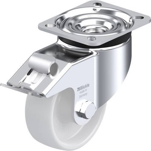 Blickle Lenkrolle LK-PO 100R-1-FI mit Feststeller, Rad-Durchmesser: 100 mm, Tragfähigkeit: 280 kg, Farbe: Silber/Weiß - Bild 1