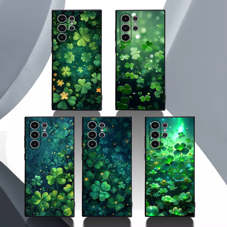 Matt Soft Cover mit Vierblättrigem Kleeblatt Design für Samsung Galaxy S25 S24 S23 S22 S21 S20 Ultra Plus in Grün - Bild 4