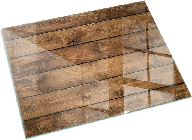 Tulup Glasplatte für Kamin in Braun mit Holzmaserung, B/T: 60 x 40 cm - Bild 1