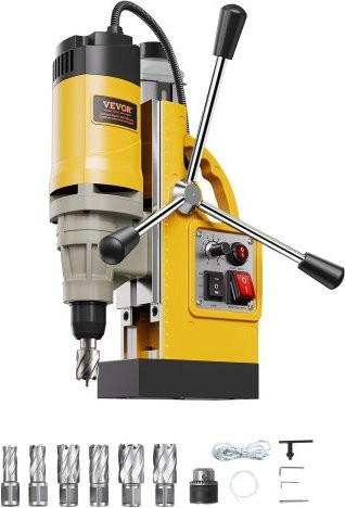 VEVOR Magnetbohrmaschine mit 1400 W, Gelb, inklusive 6 Kernbohrern für Metalloberflächen - Bild 1