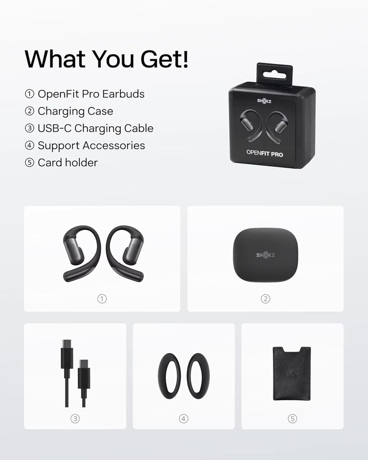 Shokz OpenFit Pro T010 Kabellose Bluetooth 5.3 Ohrhörer mit Geräuschunterdrückung und IP55 Wasserdichtigkeit für Sport - Bild 6