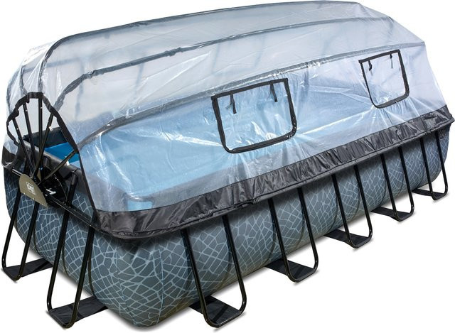 EXIT Stone Pool Rahmenpool Grau B/T/H: 540 x 250 x 100 cm mit Sandfilterpumpe, Abdeckung und Poolleiter - Bild 1