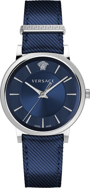 Versace Herrenuhr, Quarz, Edelstahl, Blau, Leder, 42 mm, 5 ATM - Bild 1