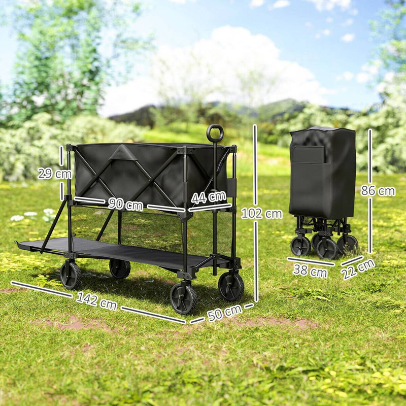 Outsunny Gartenwagen Schwarz mit herausnehmbarer Plane, belastbar bis 200 kg, klappbarer Bollerwagen, H x B x L: 102 x 50 x 142 cm - Bild 5