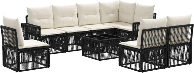vidaXL Gartensofa-Set 9-teilig aus Poly-Rattan in Schwarz und Cremeweiß mit Lounge-Armchairs, Eckelementen, Ottomanen und Couchtisch - Bild 1